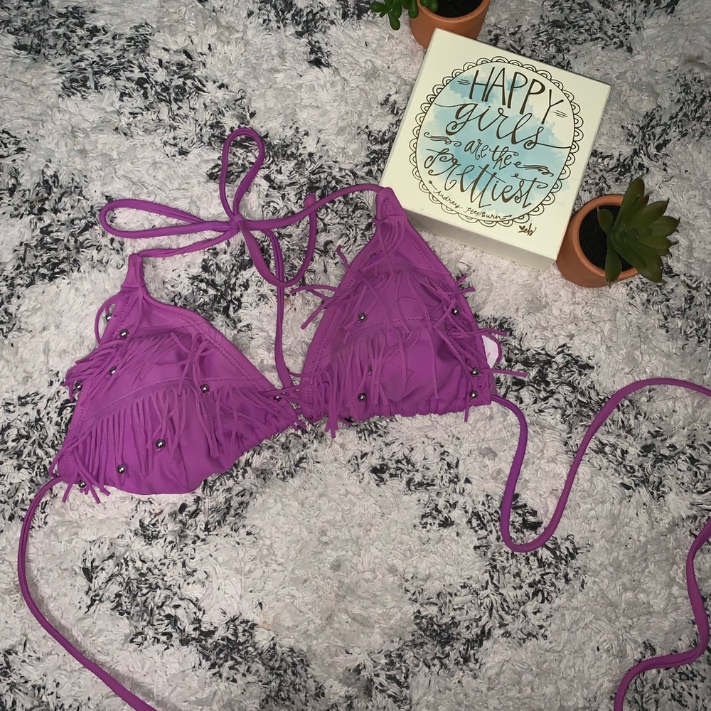 Fringe beaded bikini top